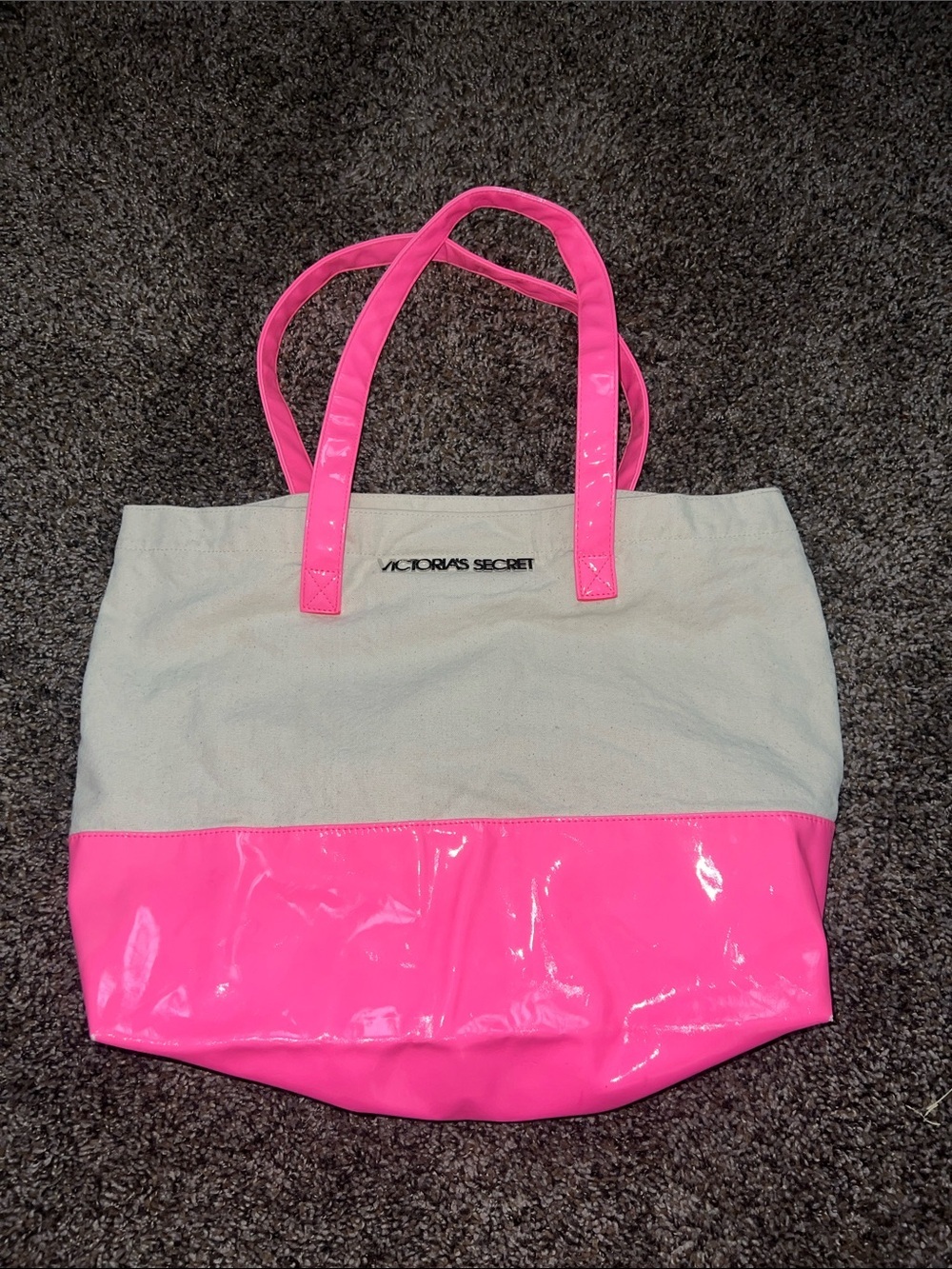 Victoria's Secret Pink and Cream Patent-Trim Tote